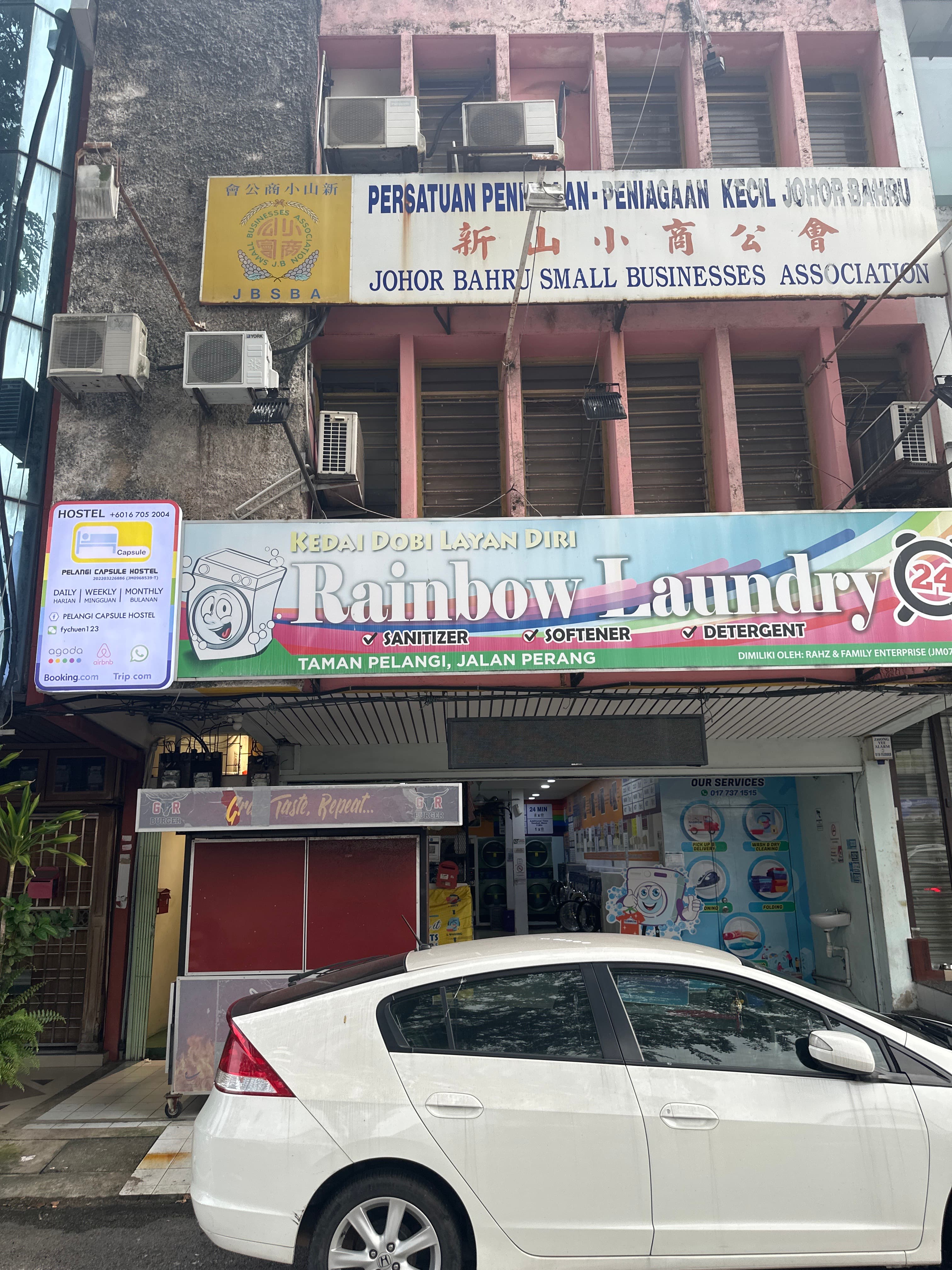 Pelangi Capsule Hostel building exterior in Johor Bahru Malaysia