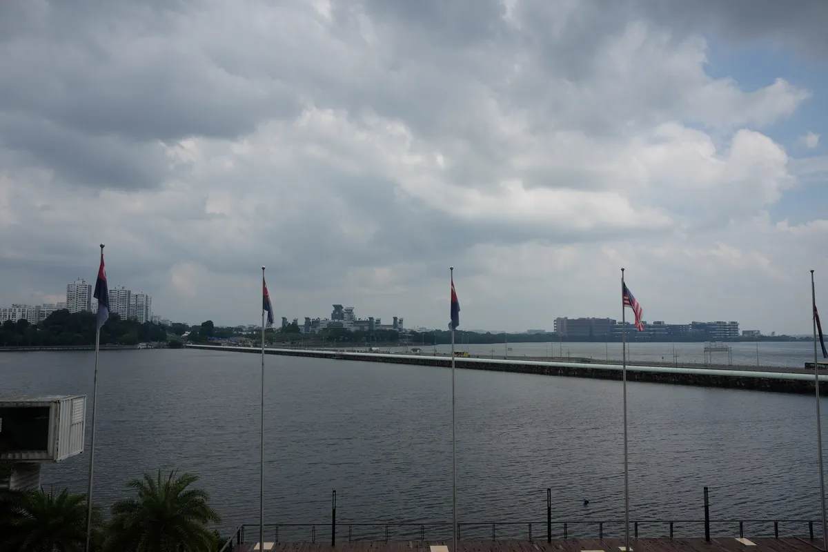 The Johor-Singapore Causeway seen across the Straits of Johor