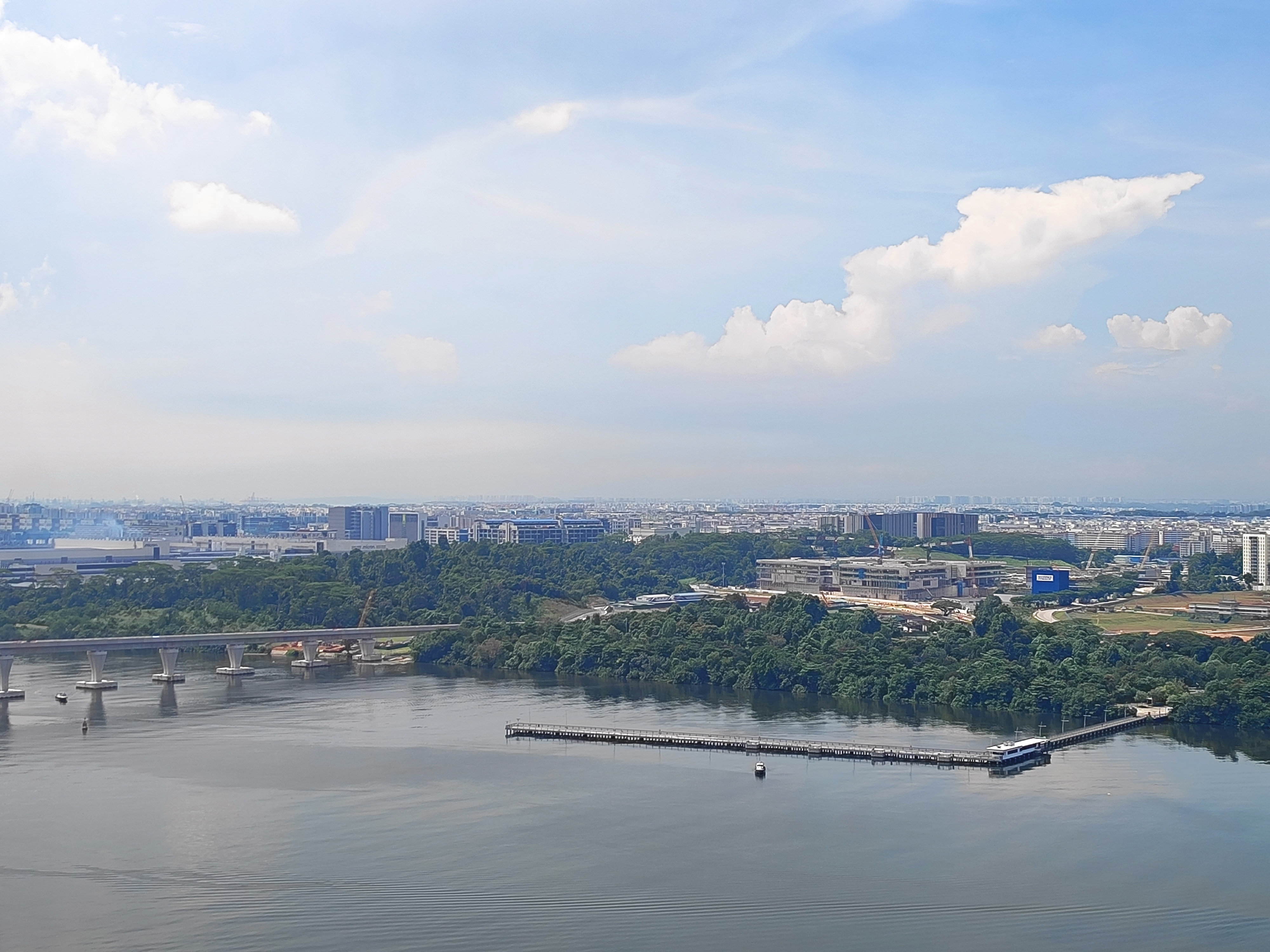 The Woodlands North RTS Link station, Singapore, viewed from across the Strait of Johor